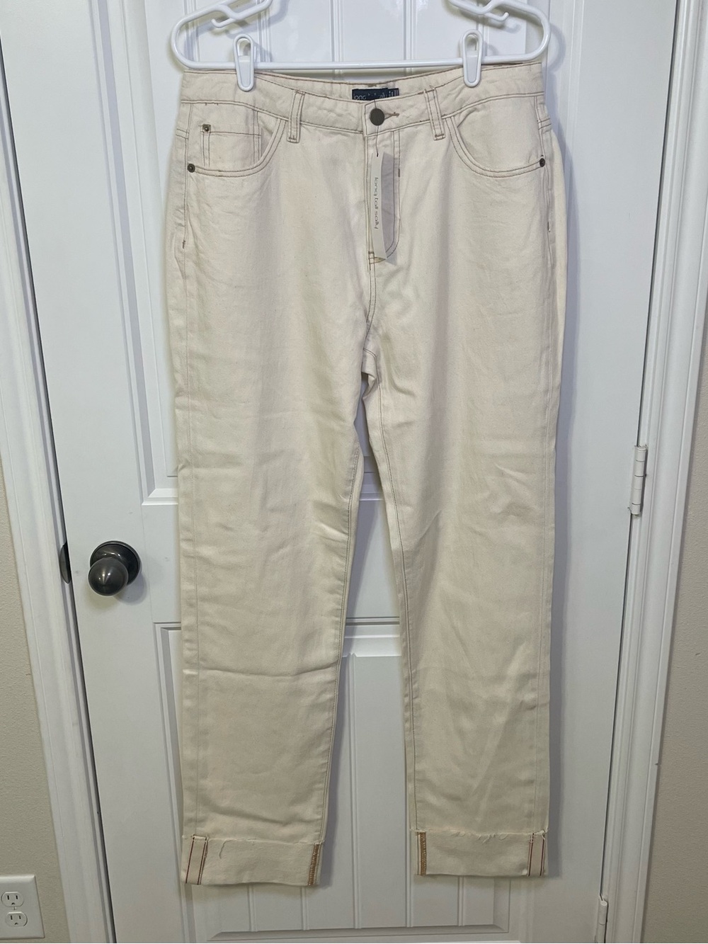 NWT Long Tall Sally 10 Ecru Cream Easy Fit Turn Up Straight Jeans Cuffed Raw Hem